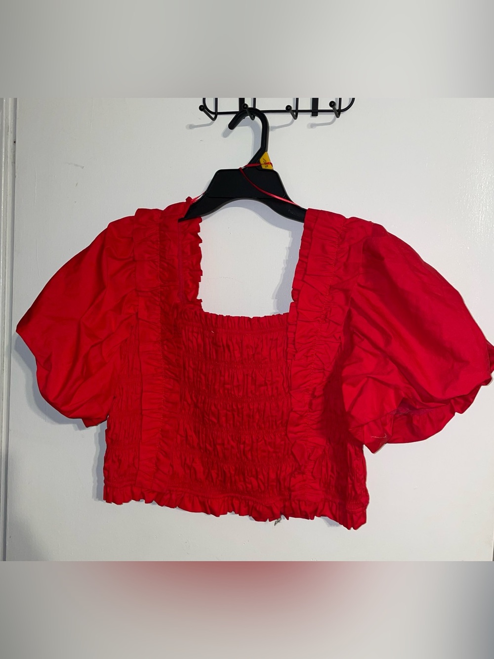 Endless Rose Red Ruffle-Trim Smocked Crop Top
